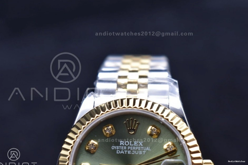 on and Ladies Syle Bezel WF Comfortable Markers Bracelet Steel Dial DateJust President Fluted Green 316L 31 278289 553 0413